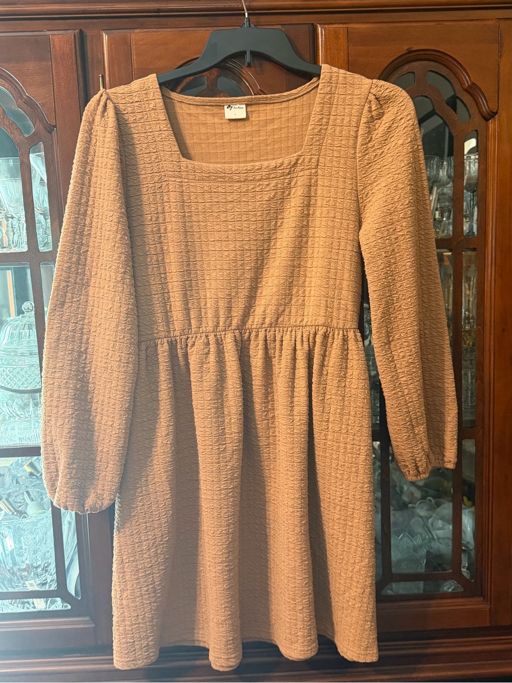 Women’s Textured Long Sleeve Dress in Light Brown
